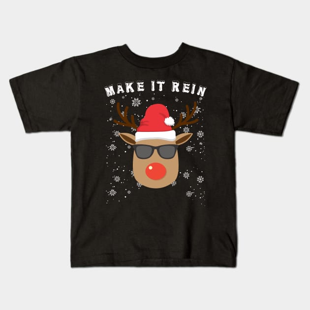 Make it rein - Christmas Reindeer Head With Sunglasses Kids T-Shirt by CMDesign